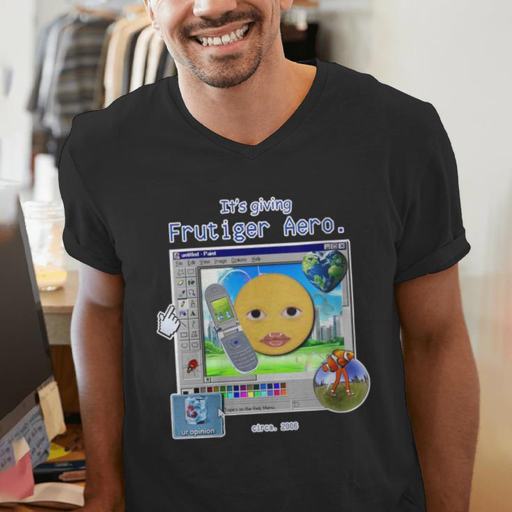 Frutiger Aero Y2K Meme Graphic 2000s Nostalgia Men's V-Neck T-Shirt Frutiger Aero Y2K Meme Graphic 2000s Nostalgia Men's V-Neck T-Shirt