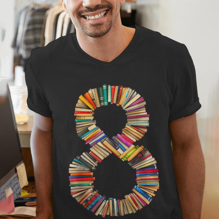 Fun 8th Birthday Books Themed 8 Years Old Boys Kids Girls Men's V-Neck T-Shirt Fun 8th Birthday Books Themed 8 Years Old Boys Kids Girls Men's V-Neck T-Shirt