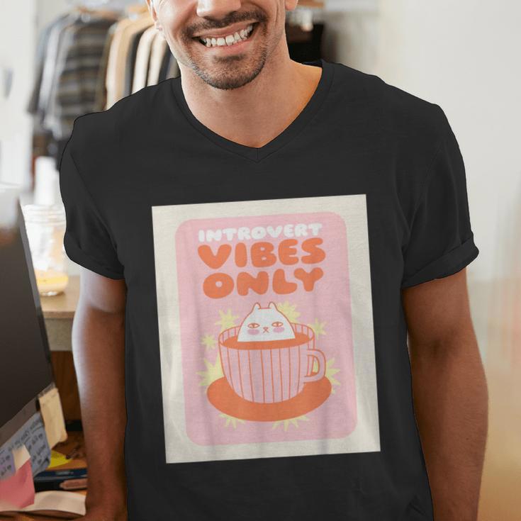 Fun Cool Cute Introvert Cat Character Quote Tea Cup For Men Women Men's V-Neck T-Shirt