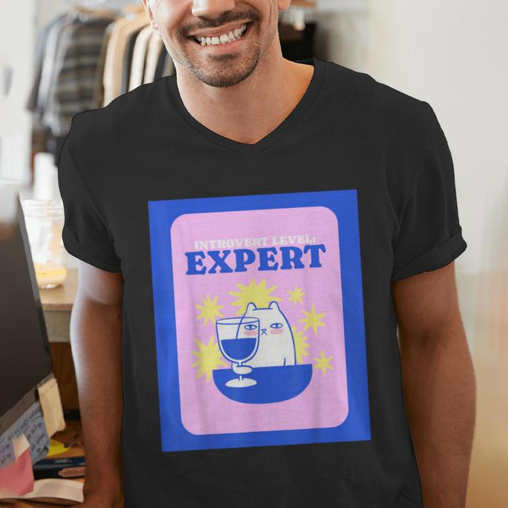 Fun Cute Introvert Cat Character With Wine Men's V-Neck T-Shirt Fun Cute Introvert Cat Character With Wine Men's V-Neck T-Shirt