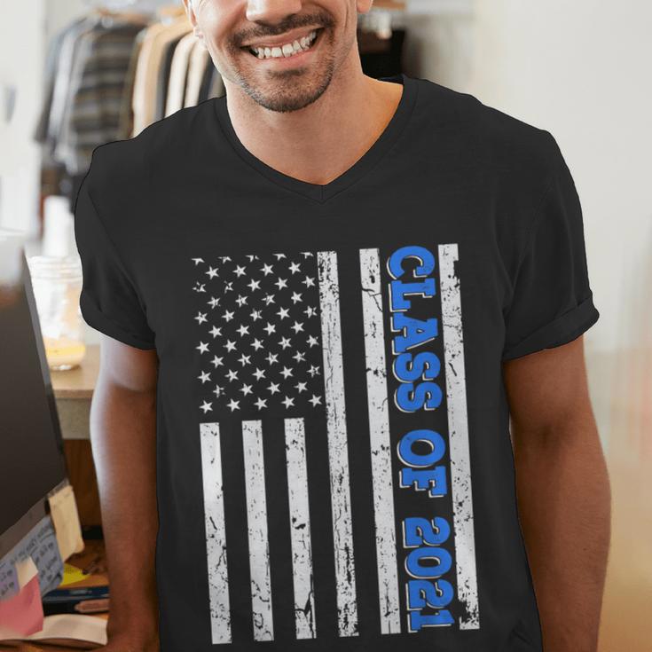 Funny Class Of 2021 American Flag Senior Graduation Men's V-Neck T-Shirt