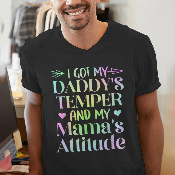Funny Family Saying Apparel I GOT MY DADDY'S TEMPER And My Mama's Attitude Kids Men's V-Neck T-Shirt Funny Family Saying Apparel I GOT MY DADDY'S TEMPER And My Mama's Attitude Kids Men's V-Neck T-Shirt