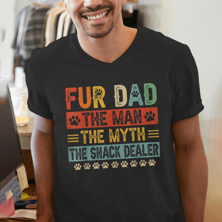 Fur Dad Man Myth Snack Dealer Paw Cat Dog Father's Day Men's V-Neck T-Shirt