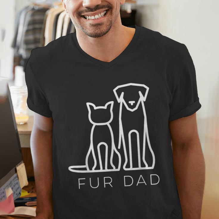Fur Dad Pet Lover Cat Dog Dad Husband Fathers Day Wife Men's V-Neck T-Shirt