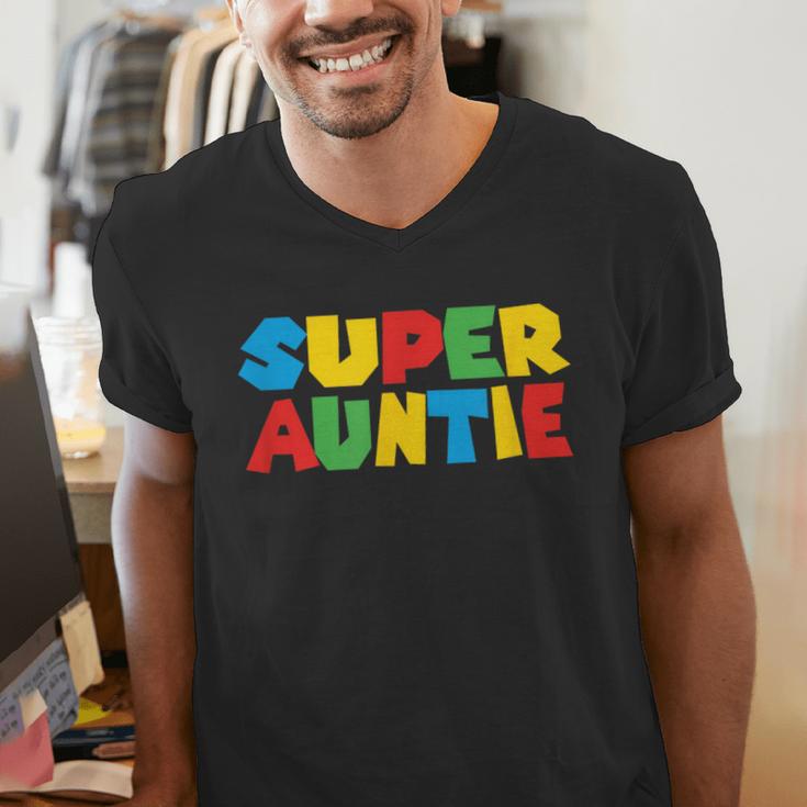 Gamer Aunt Super Auntie Gaming Matching Dad & Mom Kids Men's V-Neck T-Shirt
