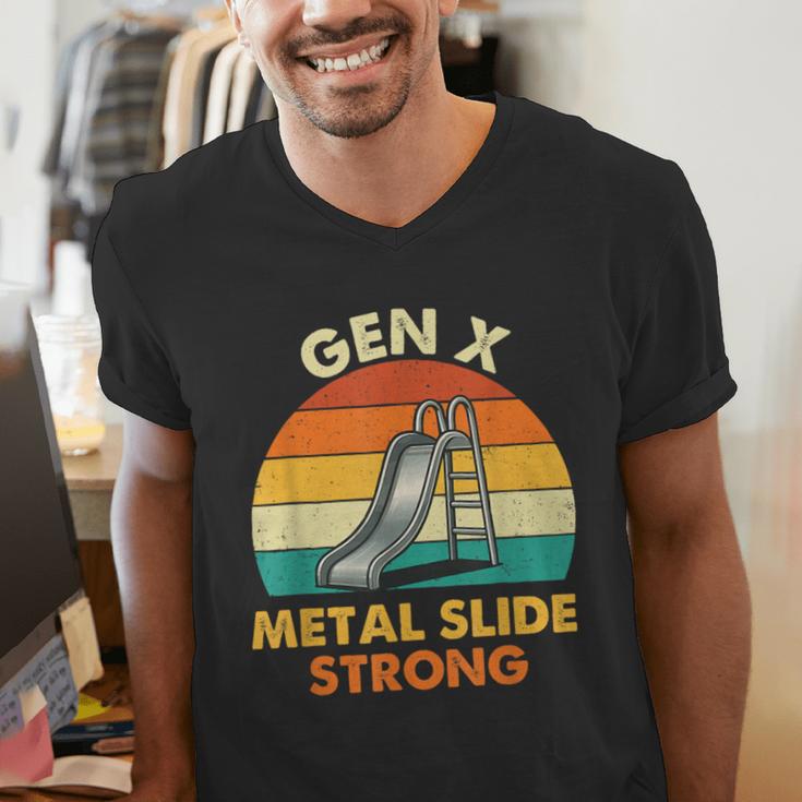 Gen X Slide Strong Generation X Gen Xer Nostalgia Men's V-Neck T-Shirt Gen X Slide Strong Generation X Gen Xer Nostalgia Men's V-Neck T-Shirt