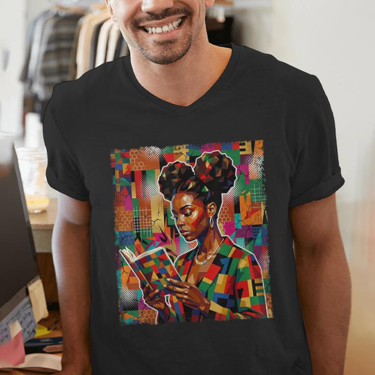 Geometric History Educated Women Reading Book Melanin Men's V-Neck T-Shirt