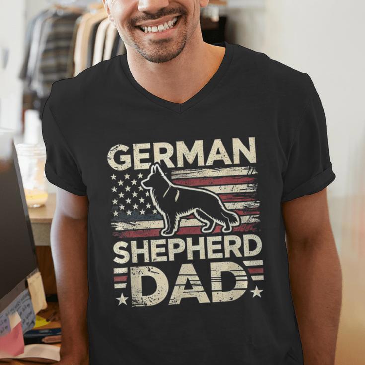 German Shepherd Dad Shirt American Flag German Shepherds Men's V-Neck T-Shirt