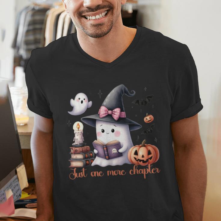 Ghost Reading Book Coquette Bow Halloween Girl Toddler Kid Men's V-Neck T-Shirt