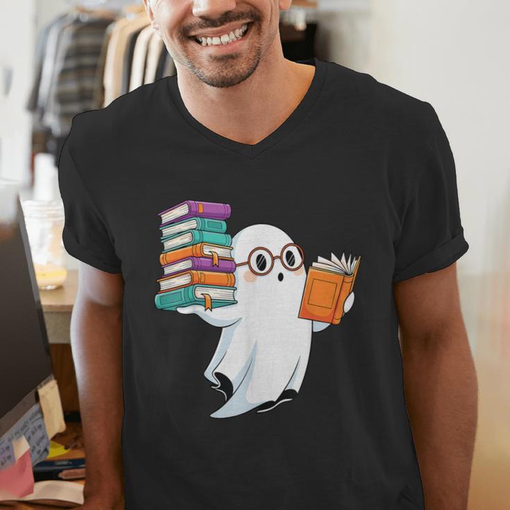 Ghost Reading Books Halloween Library Men's V-Neck T-Shirt
