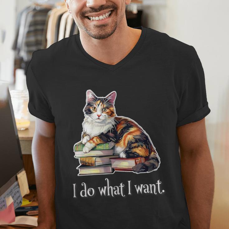 Girls Books I Do What I Want Calico Cat Lover Men's V-Neck T-Shirt