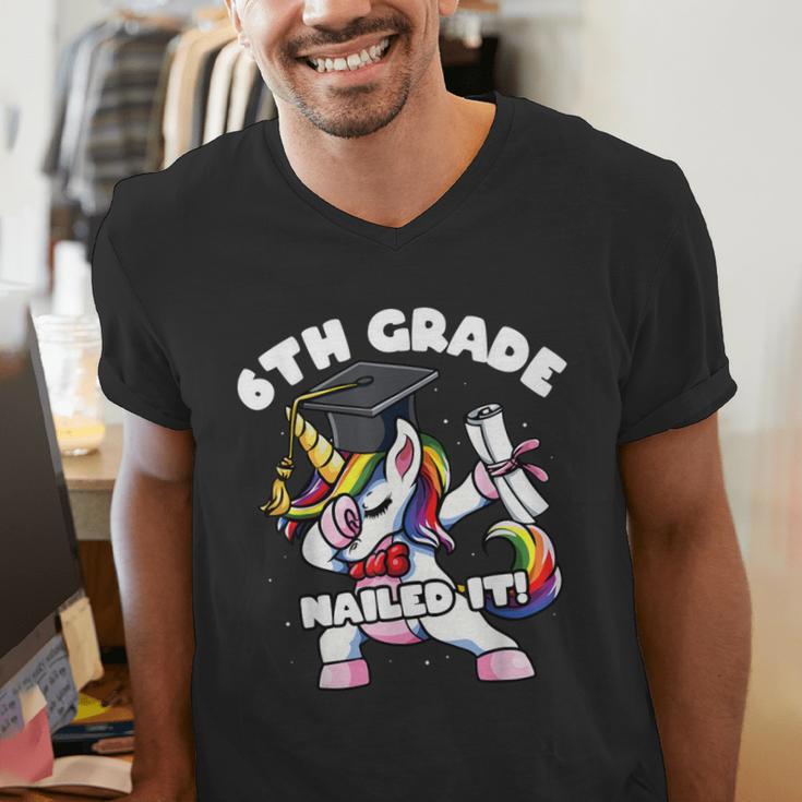 Girls Dabbing Unicorn 6th Sixth Grade Nailed It Graduation Men's V-Neck T-Shirt