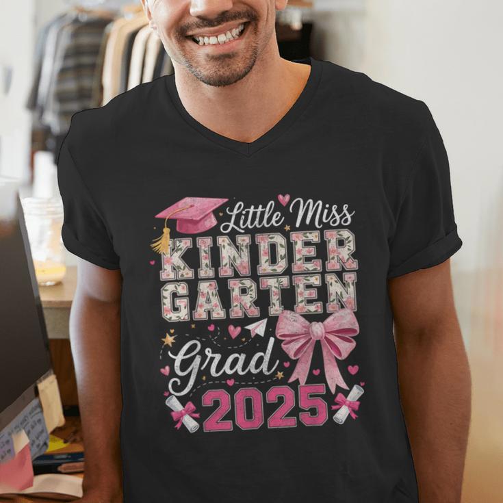 Girls Little Miss Kindergarten Grad 2025 Coquette Graduation Men's V-Neck T-Shirt