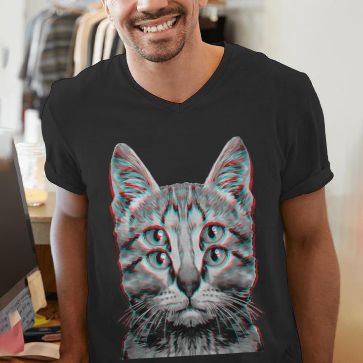 Glitch Weird Cat Kitten Optical Illusion Cat Mom Dad Men's V-Neck T-Shirt
