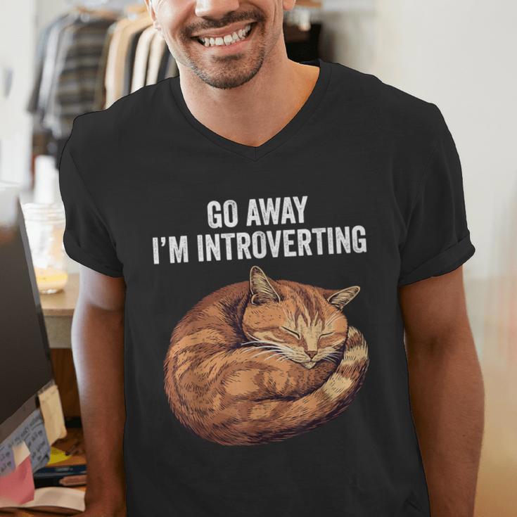 Go Away I'm Introverting Cat Introvert Men Women Girls Kids Men's V-Neck T-Shirt