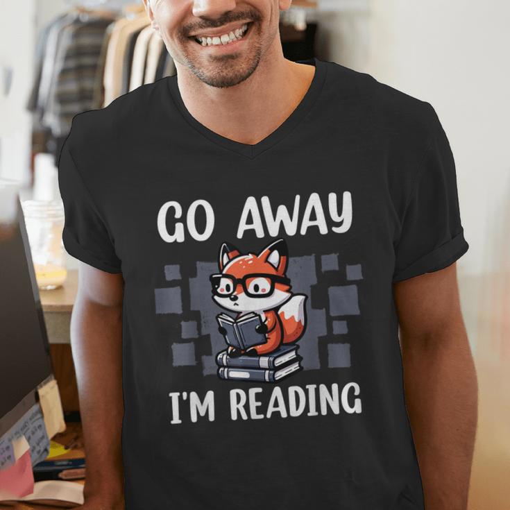 Go Away I'm Reading Book Reader Cute Fox Librarians Men's V-Neck T-Shirt Go Away I'm Reading Book Reader Cute Fox Librarians Men's V-Neck T-Shirt