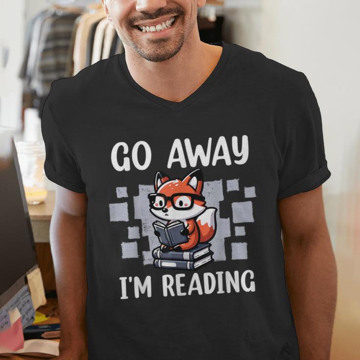 Go Away I'm Reading Book Reader Cute Fox Loves Books Men's V-Neck T-Shirt Go Away I'm Reading Book Reader Cute Fox Loves Books Men's V-Neck T-Shirt