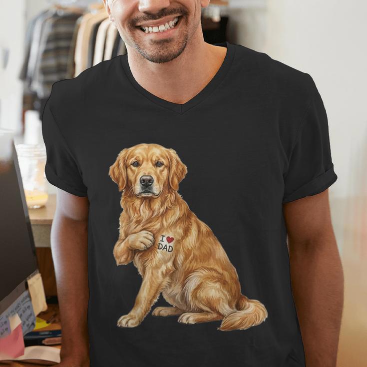 Golden Retriever I Love Dad Dog Dad Father's Day Men's V-Neck T-Shirt Golden Retriever I Love Dad Dog Dad Father's Day Men's V-Neck T-Shirt