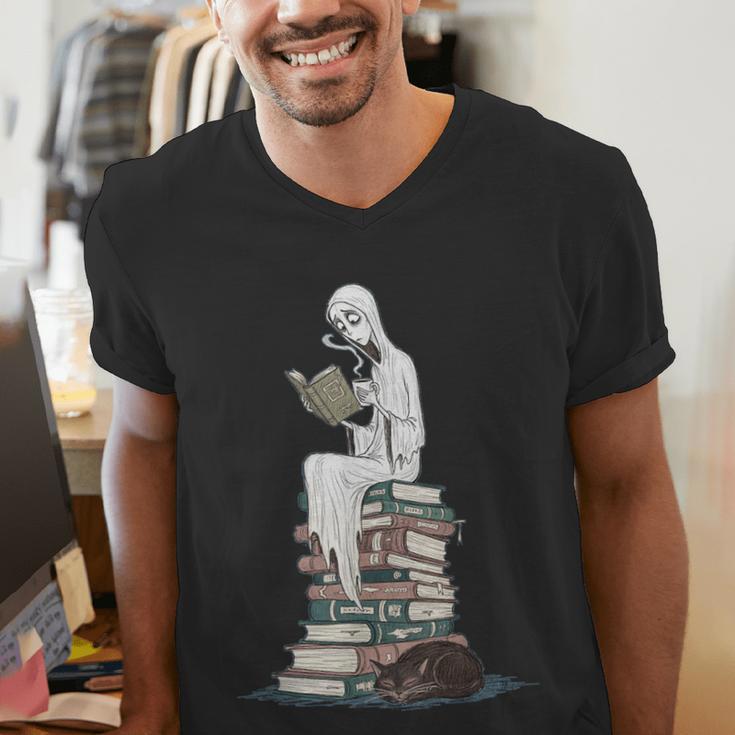 Gothic Librarian Halloween Books Tee For Teachers Men's V-Neck T-Shirt Gothic Librarian Halloween Books Tee For Teachers Men's V-Neck T-Shirt