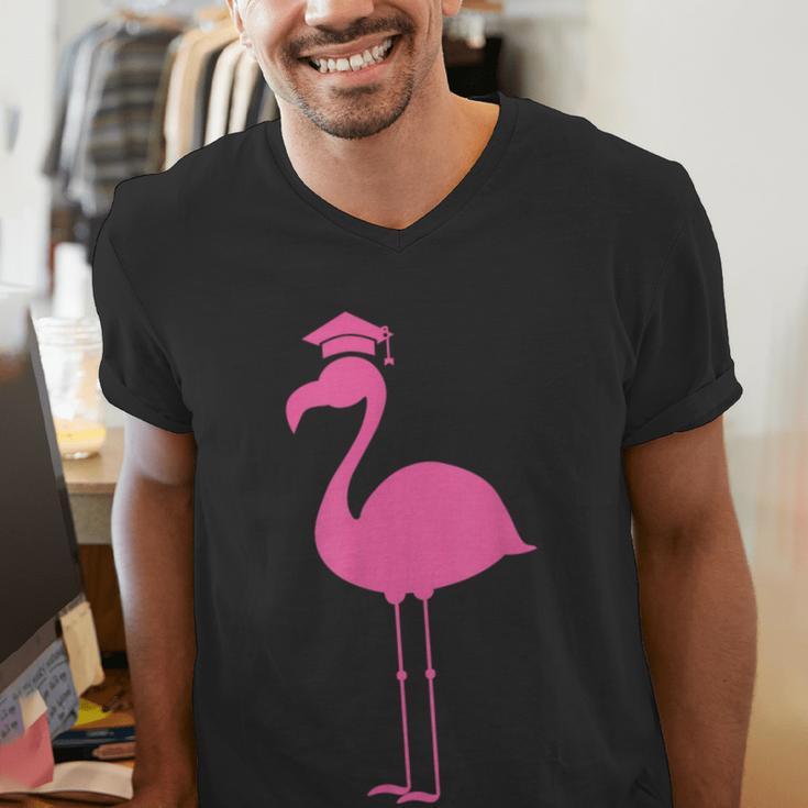 Graduate Cute Pink Flamingo Graduation Men's V-Neck T-Shirt