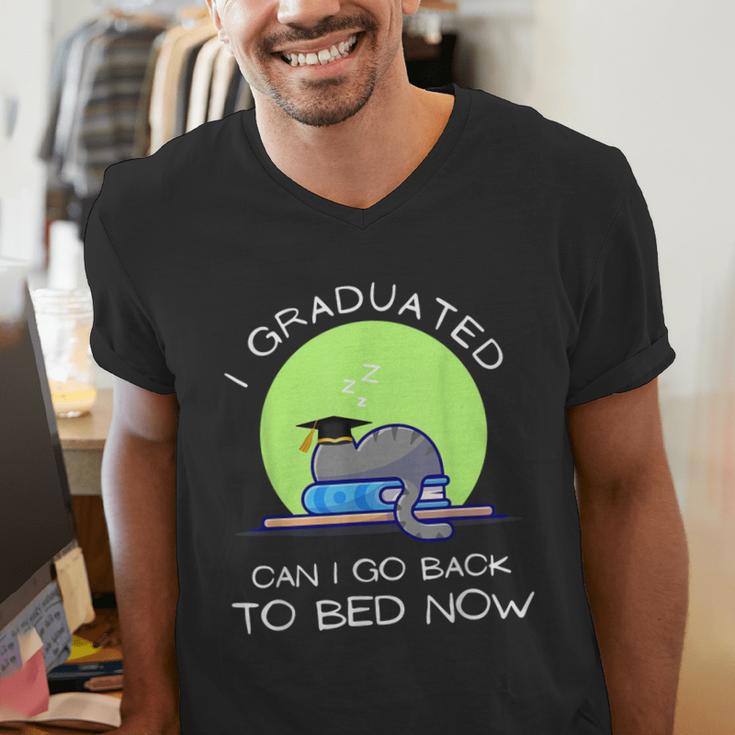 I Graduated Can I Go Back To Bed Now Cat Graduation For Men Women Girls Kids Men's V-Neck T-Shirt