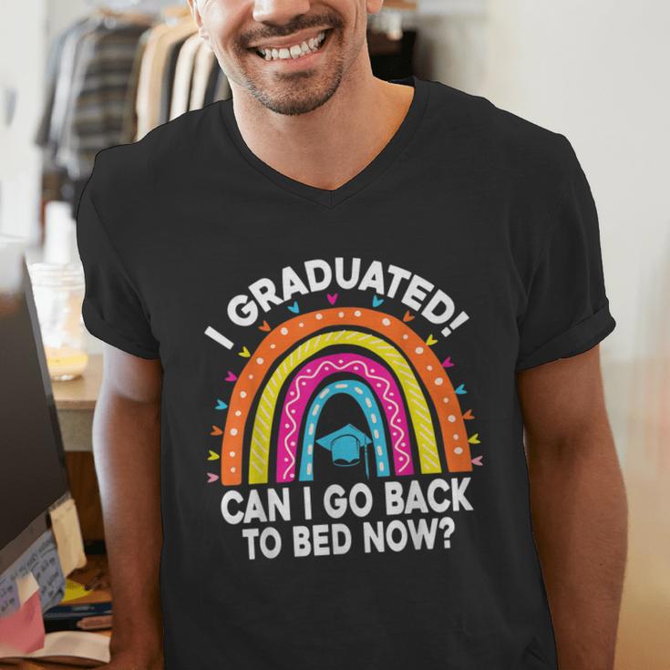 I Graduated Can I Go Back To Bed Now Graduation Hat Rainbow Men's V-Neck T-Shirt