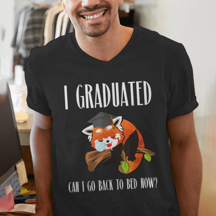 I Graduated Can I Go Back To Bed Sleepy Red Panda Graduation Men's V-Neck T-Shirt