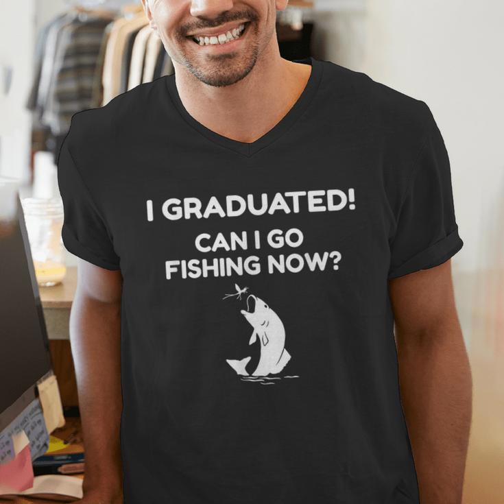 I Graduated Can I Go Fishing Graduation T-Shirt Men's V-Neck T-Shirt