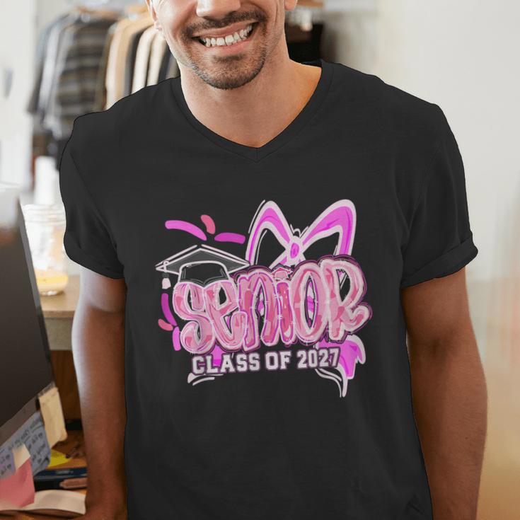 Graduation 2027 Senior 2027 Class Of 2027 Coquette Pink Girl Men's V-Neck T-Shirt