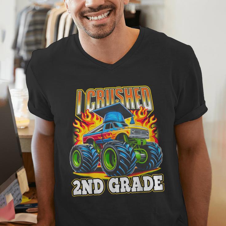 Graduation 2nd Grade Monster Truck Boys I Crushed Grad Men's V-Neck T-Shirt