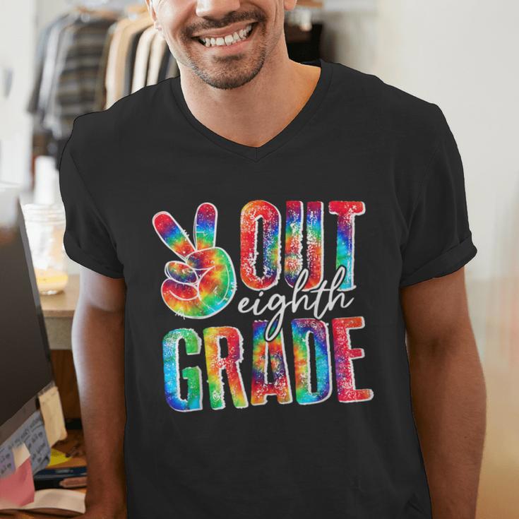 Graduation Peace Sign Out Eighth Grade Tie Dye Hippie Men's V-Neck T-Shirt