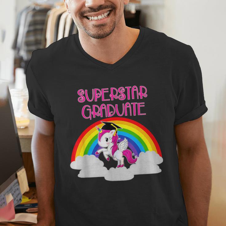 Graduation Unicorn Superstar Magical Colorful Rainbow Tshirt Men's V-Neck T-Shirt