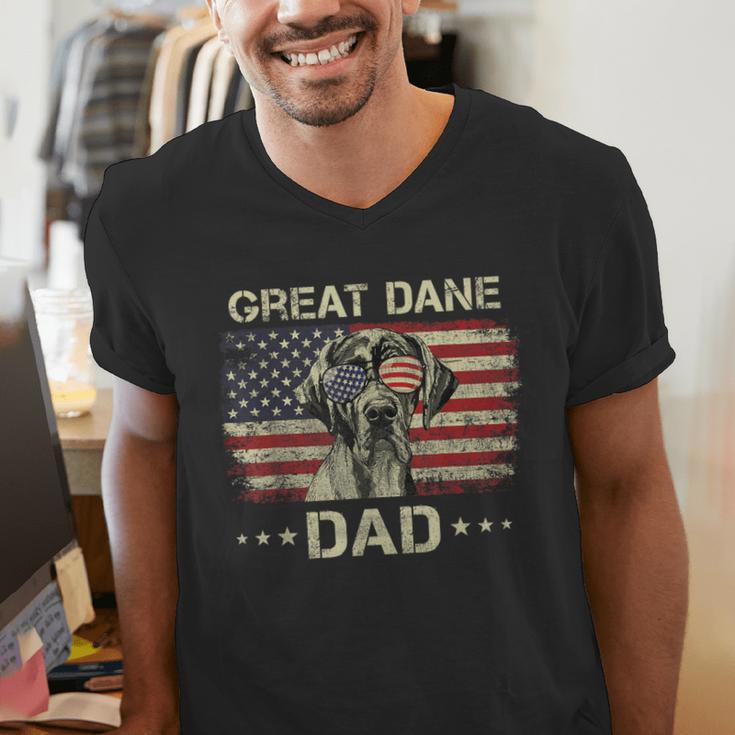 Great Dane Dad Dog Lovers American Flag 4th Of July Men's V-Neck T-Shirt