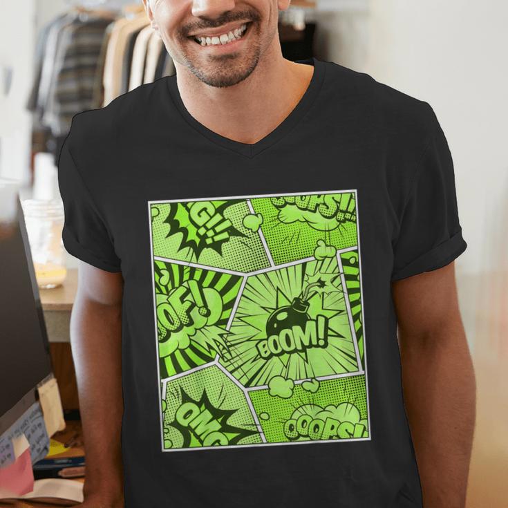 Green Comic Book Green Graphic Men's V-Neck T-Shirt Green Comic Book Green Graphic Men's V-Neck T-Shirt