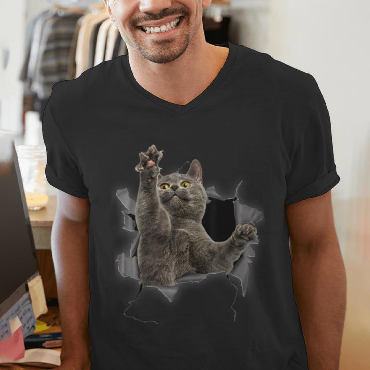 Grey Cat Torn Cloth Cat Dad Cat Mom Cat Lover Men's V-Neck T-Shirt Grey Cat Torn Cloth Cat Dad Cat Mom Cat Lover Men's V-Neck T-Shirt