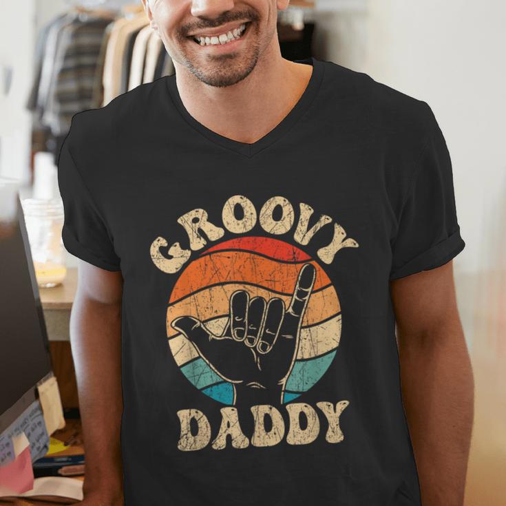 Groovy Daddy 70s Aesthetic Nostalgia 1970's Retro Groovy Dad Men's V-Neck T-Shirt