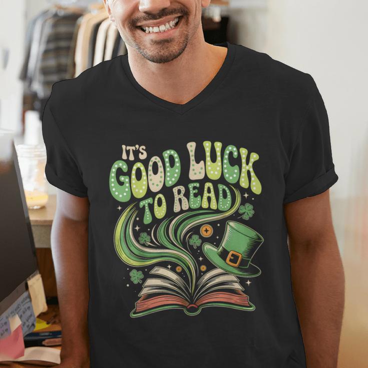 Groovy It's Good Luck To Read St Patrick's Day Book Lucky Men's V-Neck T-Shirt Groovy It's Good Luck To Read St Patrick's Day Book Lucky Men's V-Neck T-Shirt