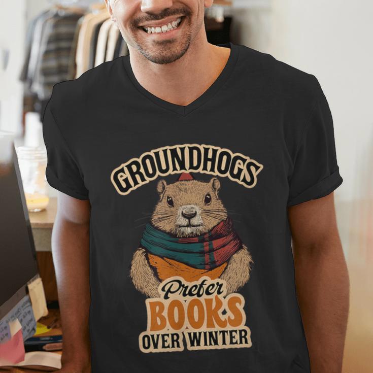 Groundhogs Prefer Books Over Winter February Men's V-Neck T-Shirt Groundhogs Prefer Books Over Winter February Men's V-Neck T-Shirt