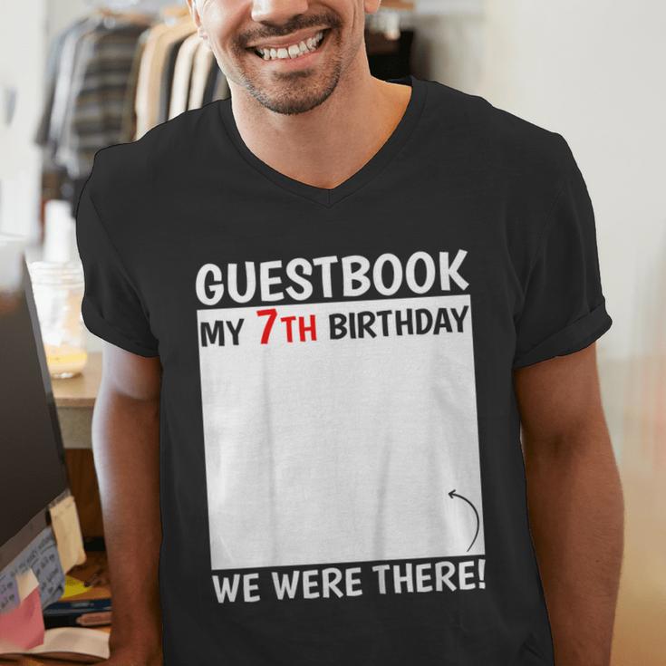 Guestbook 7th Birthday 7 Year Old Born 2018 Bday Men's V-Neck T-Shirt