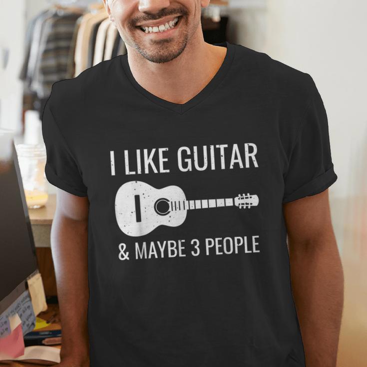 I Like Guitar & Maybe 3 People Music Introvert Guitar Men's V-Neck T-Shirt
