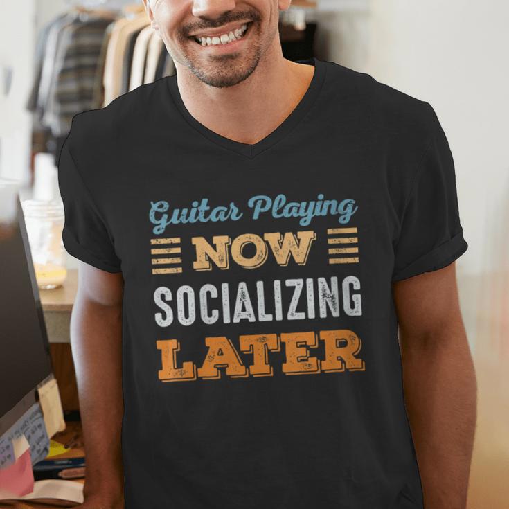 Guitar Playing Now Minimal Socializing Introvert Vintage Men's V-Neck T-Shirt Guitar Playing Now Minimal Socializing Introvert Vintage Men's V-Neck T-Shirt