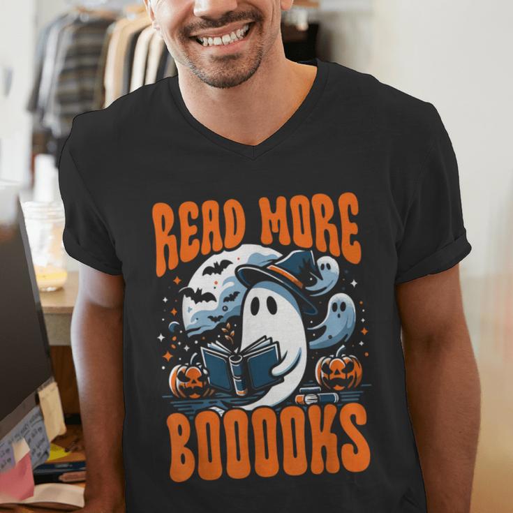 Halloween Book Lover Ghost Boo Pun Read More Boooks Men's V-Neck T-Shirt
