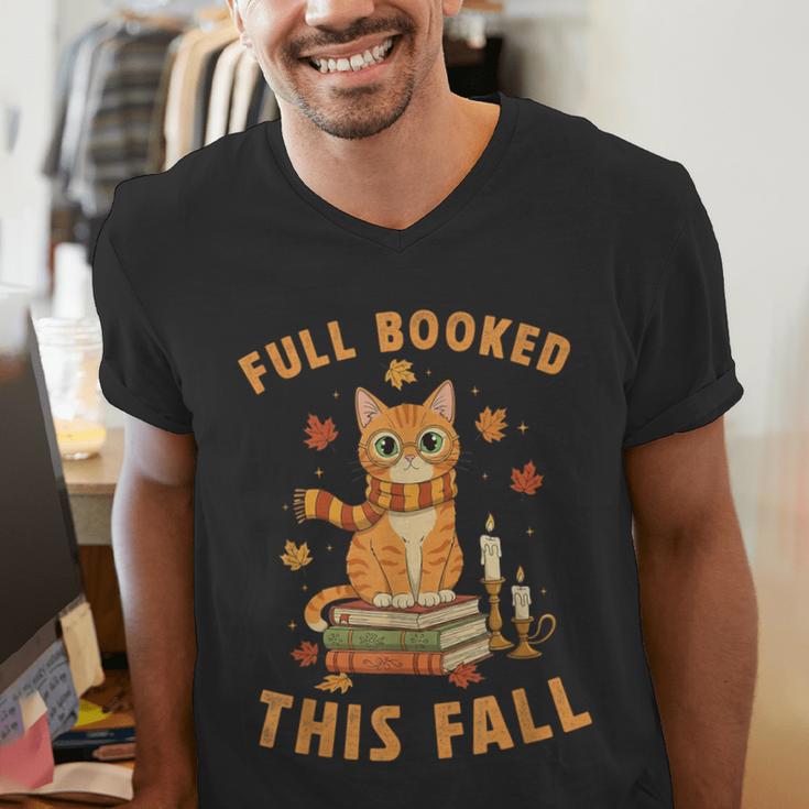 Halloween Fully Booked This Fall Book Ginger Cat Reading Men's V-Neck T-Shirt