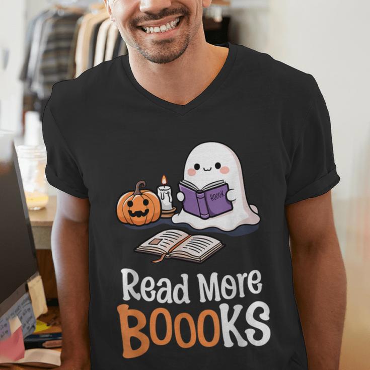 Halloween Teacher Women Cute Reading Ghost Read More Books Men's V-Neck T-Shirt Halloween Teacher Women Cute Reading Ghost Read More Books Men's V-Neck T-Shirt