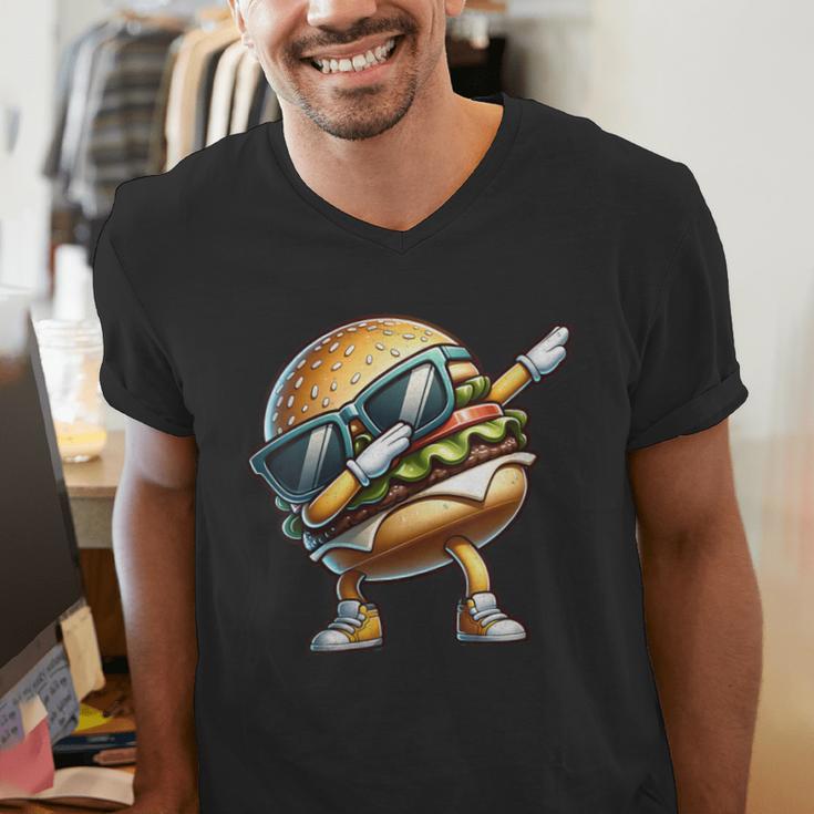 Hamburger Dabbing Kids Men Women Dab Dance Cheeseburgers Dad Men's V-Neck T-Shirt
