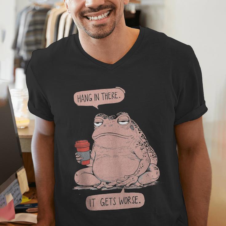 Hang In There It Gets Worse Introverts Anti Valentines Day Men's V-Neck T-Shirt Hang In There It Gets Worse Introverts Anti Valentines Day Men's V-Neck T-Shirt
