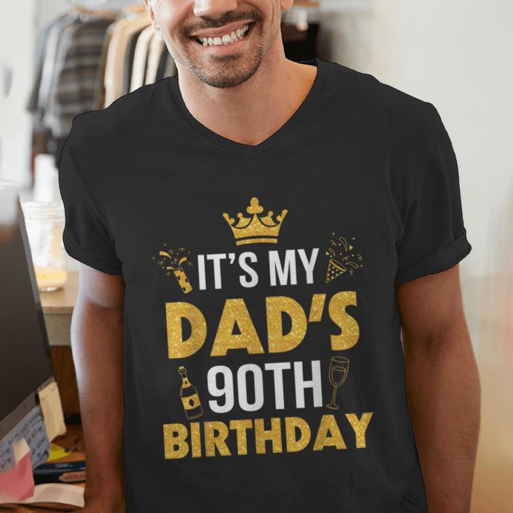 Happy Father Daddy 90 Years Old It's My Dad's 90th Birthday Men's V-Neck T-Shirt Happy Father Daddy 90 Years Old It's My Dad's 90th Birthday Men's V-Neck T-Shirt