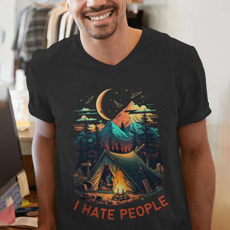 I Hate People Id Rather Be Camping Sarcastic Introvert Men's V-Neck T-Shirt I Hate People Id Rather Be Camping Sarcastic Introvert Men's V-Neck T-Shirt