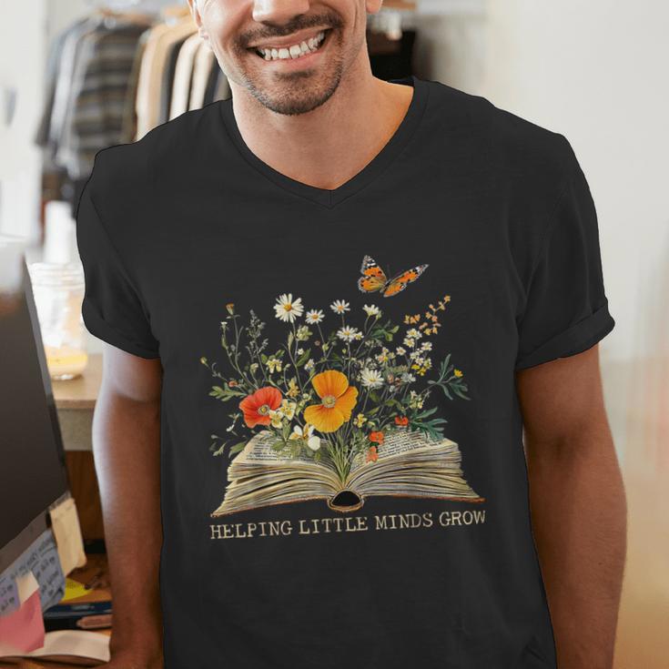 Helping Little Minds Grow Floral Book Education SPED Teacher Men's V-Neck T-Shirt Helping Little Minds Grow Floral Book Education SPED Teacher Men's V-Neck T-Shirt