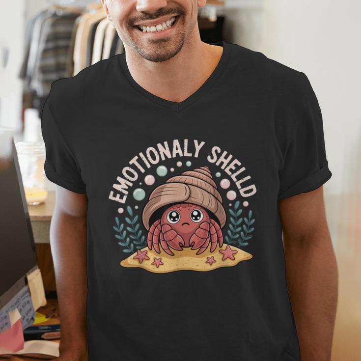Hermit Crab Saying Emotionally Shelled Introvert Humor Men's V-Neck T-Shirt